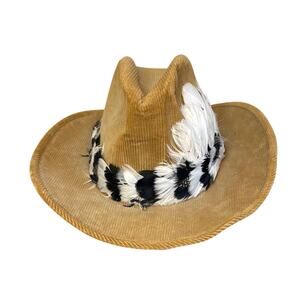 Corduroy Cowboy Hat with Feather Band - Size XL (7 1/2-7 5/8)